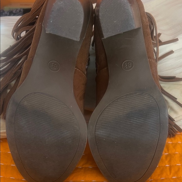Mossimo Supply Co. Brown Fringe Heeled Boots - Picture 8 of 9